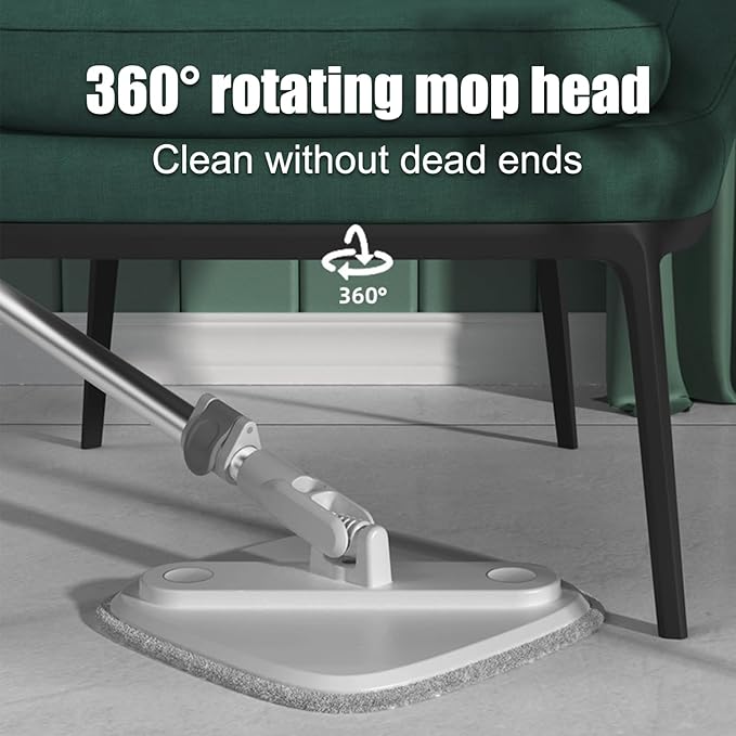 Spin Mop and Bucket Set with Self Separation System 360° Spinning Self-Wringing, Square Clean Mop and Bucket with Wringer-with Replaceable Mop (Light Grey Mop and Bucket Set 2pads)