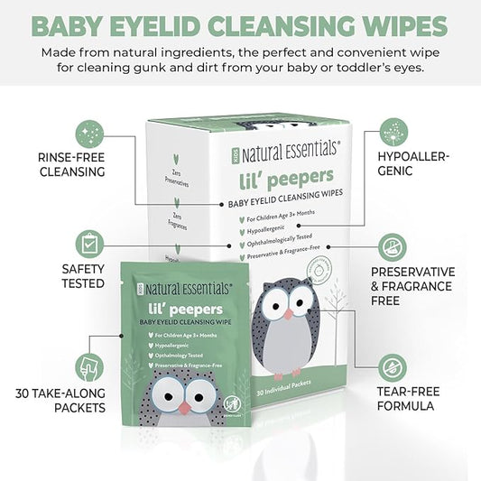 Lil' Peepers Baby Eye Wipes and Eyelid Cleanser, Preservative-Free & Rinse-Free, Pediatrician Recommended Hypoallergenic Soft Eyelid Wipes for Babies, Kids & Adults, 30 Count (5pk)