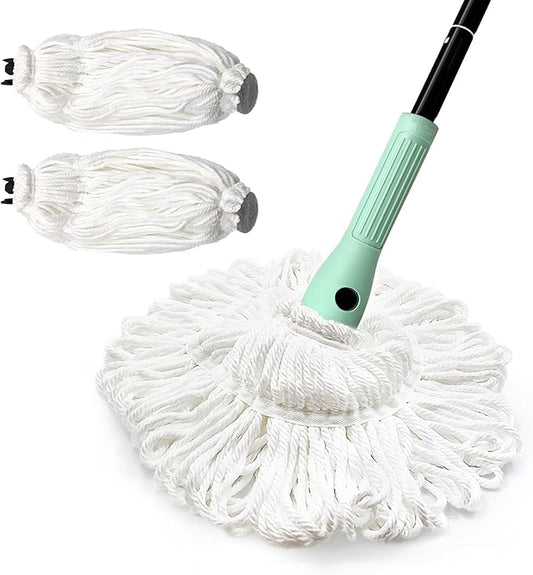 Self Wringing Twist Mop with 57.5 Inches Long Handle, Dry Wet Microfiber Floor Mop with 2 Reusable Heads for Cleaning Hardwood Tile Marble Vinyl Laminate Home Lobby Kitchen Office