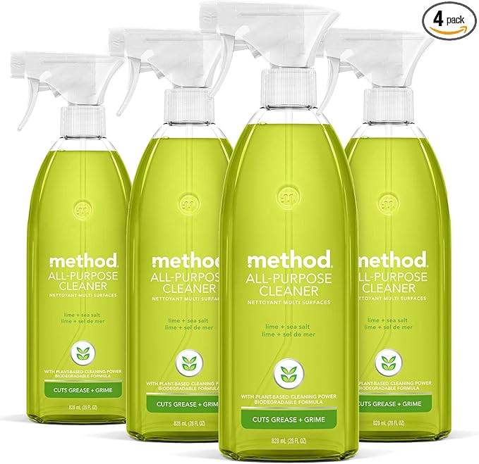 Method All-Purpose Cleaner Spray, Lime + Sea Salt, Plant-Based and Biodegradable Formula Perfect for Most Counters, Tiles and More, 28 Fl Oz, (Pack of 4)