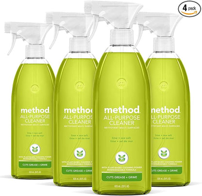Method All-Purpose Cleaner Spray, Lime + Sea Salt, Plant-Based and Biodegradable Formula Perfect for Most Counters, Tiles and More, 28 Fl Oz, (Pack of 4)