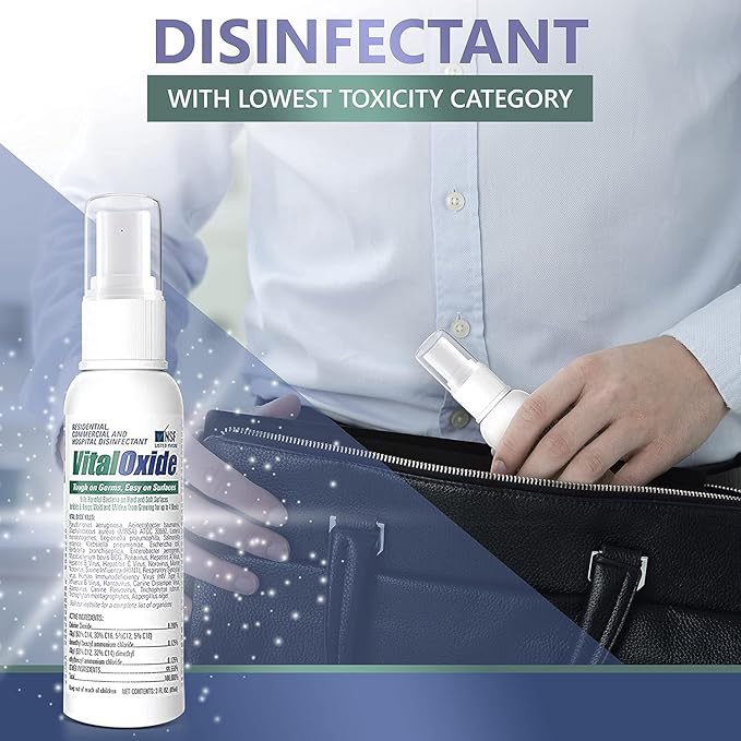 Vital Oxide Disinfectant, Deodorizer, Cleaner, Food-Contact Sanitizer, Virucide – (EPA registration #82972-1) – Kills Mold & Mildew, Eliminates Odors – 32 oz, & (2) 3 oz Bottles