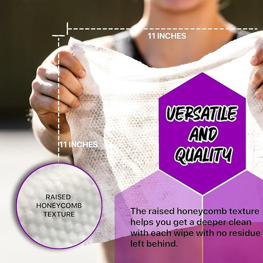 Body Wipes - for Face and Body, No Water, Wipe Away Sweat and Odor, Large Textured, Travel, Gym, Camping and More, 120 Cnt Jug (Lavender Jug)