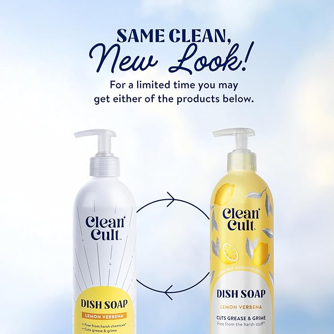 Cleancult - Lemon Verbena - Liquid Dish Soap - Refillable Aluminum Bottle - Dish Soap that Cuts Grease & Grime - 16 oz - 3 Pack