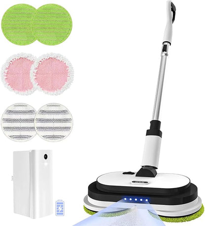 EOUS Cordless Electric Mop, Floor Cleaner with LED Headlight & Water Sprayer, Up to 60 Mins Detachable Battery, Dual-Motor Powerful Spin Mop, 300ML Water Tank for Multi-Surface, Self-Propelled