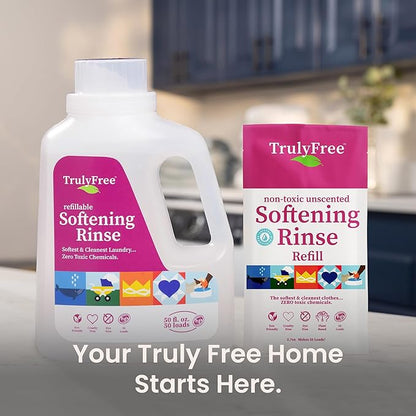 Fabric Softening Conditioner for Clothes| Safe for Babies & Kids with Sensitive Skin | Plant-Based | Include 1 Refillable 50oz Bottle with Measuring Cap| Unscented Rinse(50 Loads)