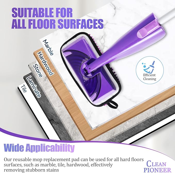 6 Pack Reusable Mop Replacement Pads Compatible with Swiffer Wet Jet Spray Mop, Microfiber Wet Jet Refills for Swiffer 10-12 inch Pads for Dry Wet Mopping Cloths