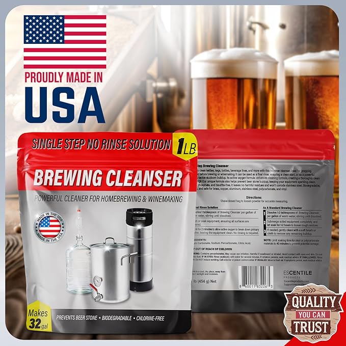 [1lb] Single Step No Rinse Brewing Cleanser - Made in USA, Powerful Powdered Brewery Wash For Cleaning & Prepping Homebrew Supplies - The Perfect Keg & Carboy Cleaner, Wine Bottle Cleaner, & More!