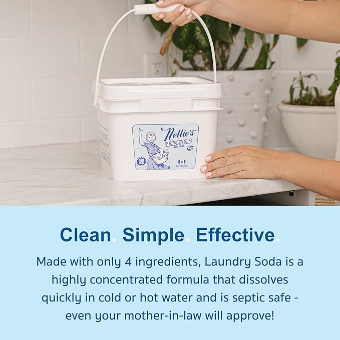 Nellie's Laundry Soda - Concentrated Laundry Detergent Powder -Bulk 500 Loads - Vegan, Hypoallergenic, Fragrance-Free, and Non-Toxic Formula - (Made in Canada)