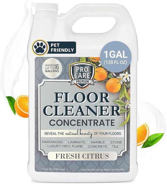 Citrus Floor Cleaner Concentrate (Made in USA) | Vinyl, Wood, Tile, Stone & Laminate Floor Cleaner For Mopping, Household Supplies, Cleaning Solution For Kitchen & Bathroom - 1 Gallon