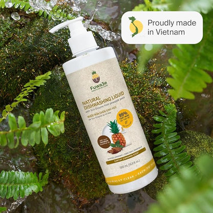 Fuwa3e Pineapple Enzyme Natural Dish Soap Earthy Cinnamon Scent - 16.9oz 1 Pack - 99% Plant Based Dish Liquid - Hypoallergenic Dish Soap from Discarded Pineapple Peels