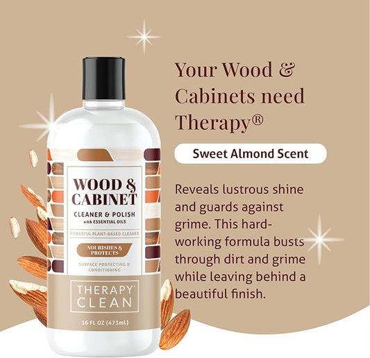 Therapy Wood Cleaner and Furniture Polish 16 oz. (2 Pack) - Wood Cabinet and Table Cleaner - Conditioner - Almond Scent