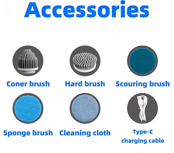 Electric Handheld Spin Scrubber, 2024 New IPX7 Waterproof, Cordless Portable Brush, 5 Replaceable Brush Heads, LCD Display, Kitchen Dish Washing, Bathroom/Wall Gap, Floor/Home Effortless Cleaning