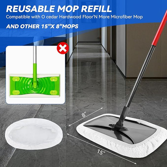 8"x15" Mop Replacement Head Compatible with O Cedar Hardwood Floor'N More Microfiber Mop- Reusable Mop Pads Refill Cotton Cloth Mop Covers for Wet and Dry Use - 15x8 Inch - 4 Pack