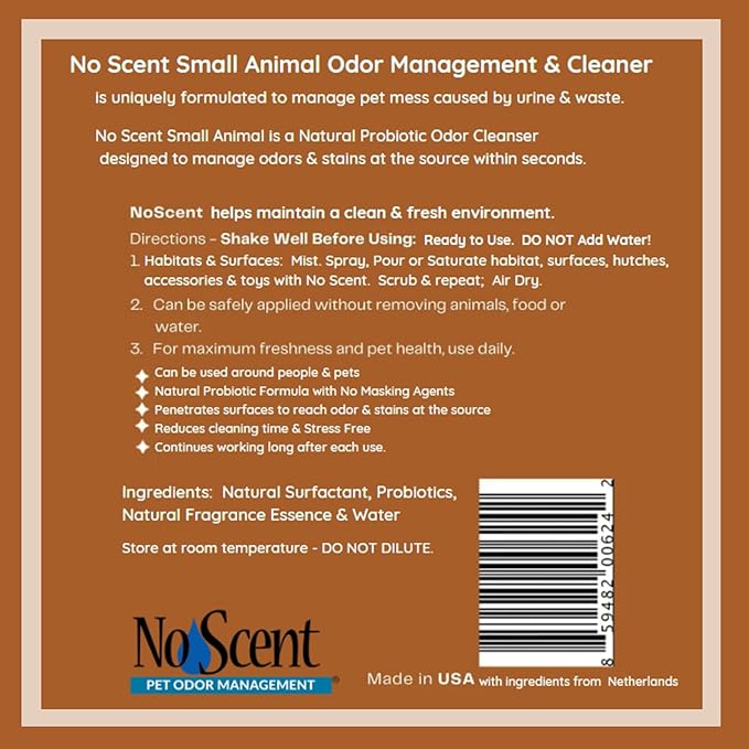 No Scent Small Animal Guinea Pig Cage Cleaner | Hamster & Rabbit Habitat Pet Odor Spray (8 Fl Oz / 237 mL)