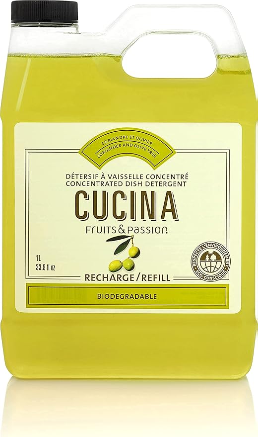Fruits & Passion [Cucina] - Coriander & Olive Tree Dish Soap All Natural Dish Detergent Liquid Refill, Vegan & Cruelty-Free, Clear (33.8 fl oz)