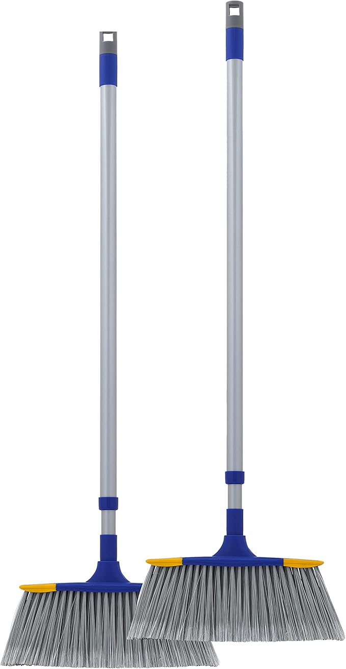 Slim Angle Broom with Extendable Handle 53" Long, Durable Collapsible Broom for Home, Kitchen, RV, Travel (Blue, 2)