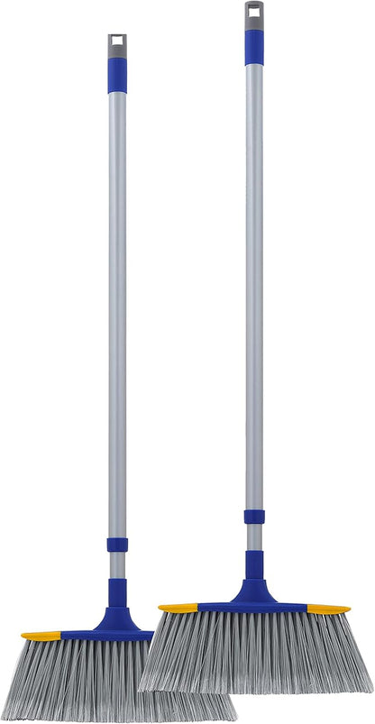 Slim Angle Broom with Extendable Handle 53" Long, Durable Collapsible Broom for Home, Kitchen, RV, Travel (Blue, 2)