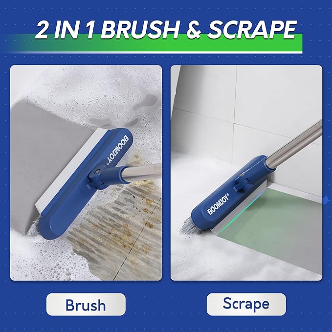 BOOMJOY Grout Brush with Long Handle, Grout Cleaner Brush for Tile Floors, Stiff Bristles for Crevice, Tile Line, Shower, Kitchen, Bathroom