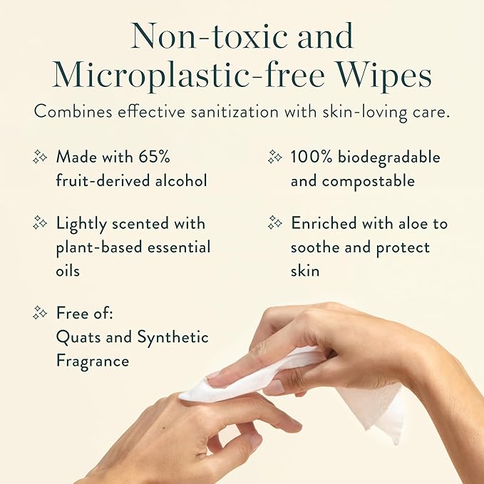 Biodegradable Hand Sanitizing Wipes 8-Pack Refill Kit - Kid-Safe Wipes | Plant-Based Hand Sanitizer for Home & Travel | Natural, Non-Toxic Wet Wipe with Aloe for Soft Skin | Tea Tree Scent