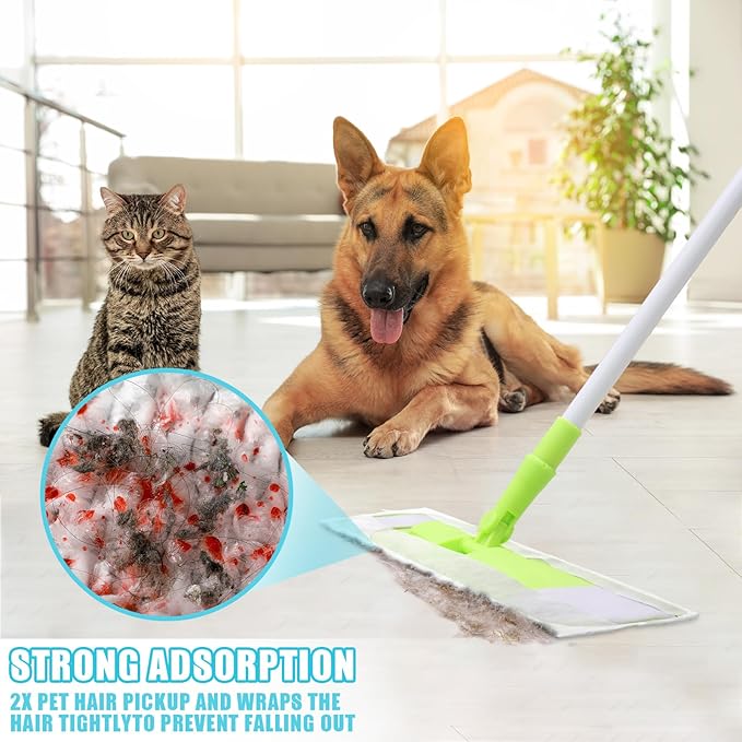 100 Pcs Upgraded Pet Heavy Duty Mop Pads Compatible with Swiffer Mop Refills Multi Surface Dry Cloths Washable Sweeper Flat Mop Pads for Floor Sweeping and Cleaning (White)