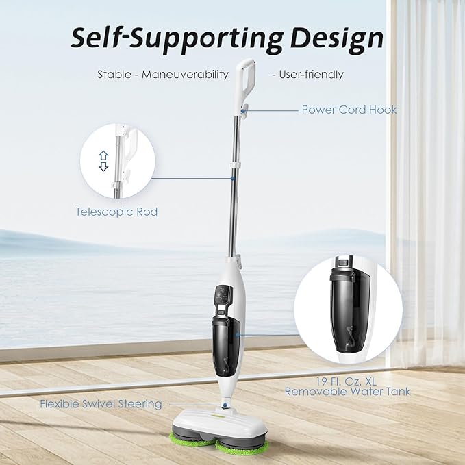 15 in 1 Steam Spin Mop Cleaner Machine with Handheld Unit for Cleaning Electric Steamer Mops for Hardwood Laminate Floor, Grout Tile, Car 120V