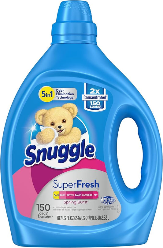 Snuggle Liquid Fabric Softener, SuperFresh Spring Burst, Eliminates Tough Odors, 2X Concentrated, 150 Loads (size may vary)