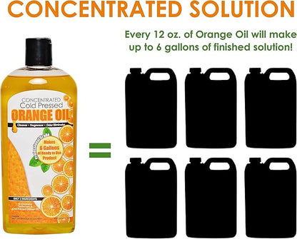 Cold Pressed Natural Orange Oil Concentrate |12-ounce Professional Grade All-Purpose Citrus Cleaner, Degreaser & Pet Odor Eliminator | Dilutes to 6 Gallons of Finished Product | Home and Outdoor Use