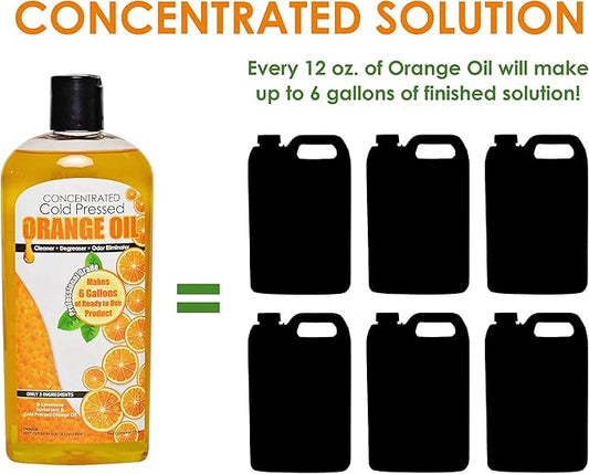 Cold Pressed Natural Orange Oil Concentrate |12-ounce Professional Grade All-Purpose Citrus Cleaner, Degreaser & Pet Odor Eliminator | Dilutes to 6 Gallons of Finished Product | Home and Outdoor Use