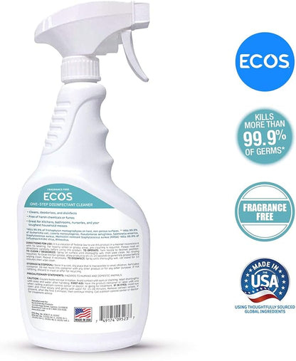 ECOS OneStep Disinfectant Spray Cleaner FragranceFree by Earth Friendly Products, Blue, Free Scent, 24 Fl Oz (Pack of 2)