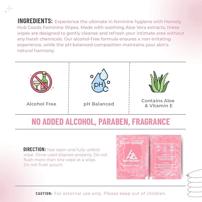 Feminine Flushable Individually Wrapped Traveling Non Scented Wipes.