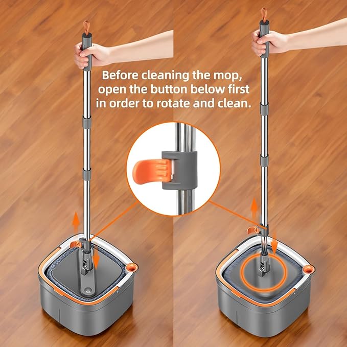 KZKR Spin Mop and Bucket Set with 4 Replaceable Microfiber Mop Pads with Self Separation Dirty and Clean Water System, Self Wringing 360° Rotating Square Mop Head for Hardwood Tile Marble Floors