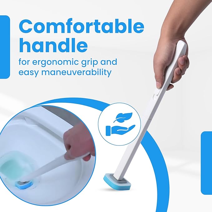 WizardFlush Toilet Brush - Disposable Toilet Bowl Cleaner for Bathroom with 36 Disposable Brush Head Refills, Scrub Brush for Toilet - Space Saving for Storage - Deep Cleaning Wand - Easy to Assemble
