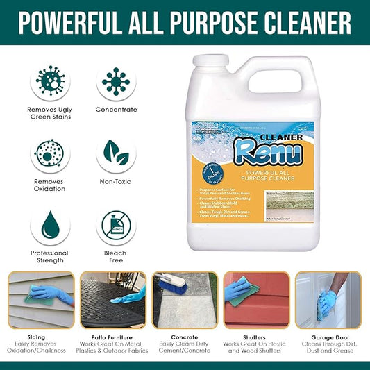Renu Universal House Wash-Incredible Coverage Of 2000+ SF | Removes Stains, Oxidation & More | Ideal For Vinyl Siding, Decks, Fences, Pavers & Outdoor Fabrics | Surfaces Stay Clean for up to 3 Yrs.