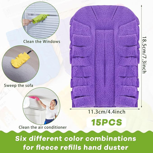 Zubebe 15 Pcs Heavy Duty Duster Refill Reusable Fleece Duster Refills Multi Surface Washable Cleaning Pads for Home, Blinds, Fans, Corners, Furniture (Dark Color)