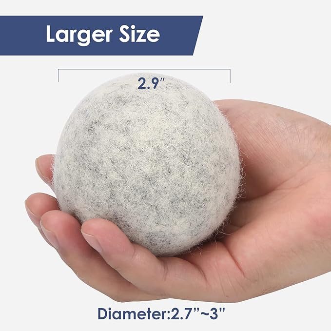 Wool Dryer Balls Handmade XL,Organic Laundry Dryer Balls,100% New Zealand Wool Natural Fabric Softener,Reusable 1000 Loads,Wrinkles Free, Shorten Drying Time,Baby Safe