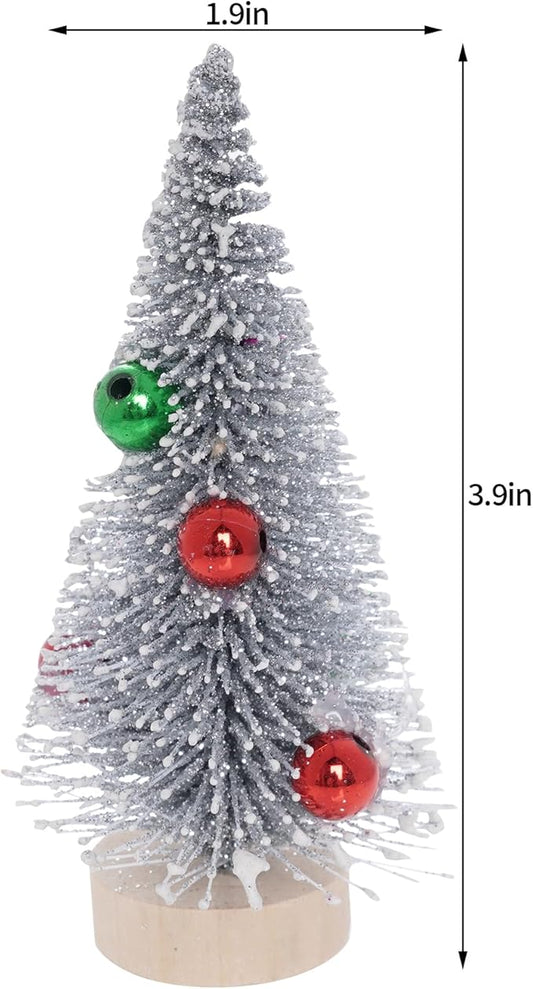 Yookat 12Pcs Mini Christmas Trees Small Sisal Trees Mini Pine Trees with Wood Base Mini Bottle Brush Trees Artificial Mini Christmas Trees Assorted Color for Christmas Winter Decoration (Silver)