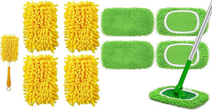 4 Pack Reusable Duster Refill for Swiffer Hand Duster & 4 Pack Reusable Microfiber Mop Pads for Swiffer Sweeper Mop