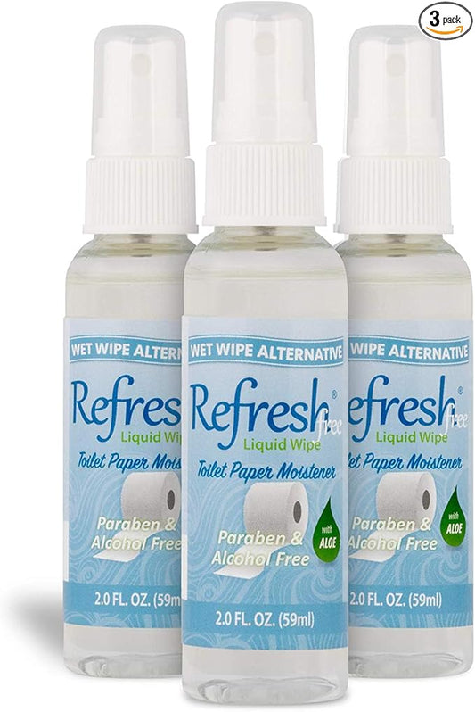 Refresh Liquid Wipe Free: Toilet Paper Spray. Eco-Friendly Wet Wipe Alternative For Sensitive Skin. Cleanses and Soothes with Witch Hazel and Aloe. Plumbing and Septic Safe. 2 Fl Oz (3 Pack).…