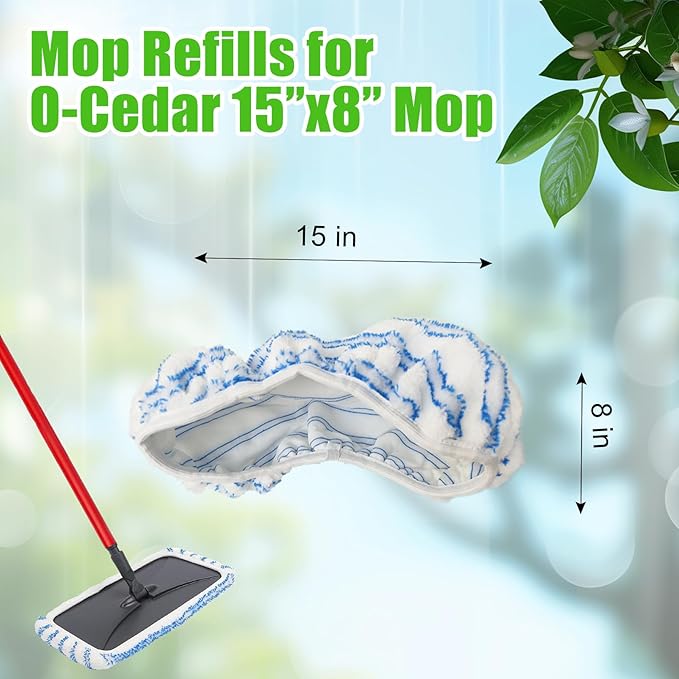 Reusable Cotton & Microfiber Mop Pads Compatible with O Cedar Mop, Mop Head Replacement Pads for Dry & Wet Use, Washable Flat Dust Mop Refills for Hardwood Floor Cleaning, 4 Pack