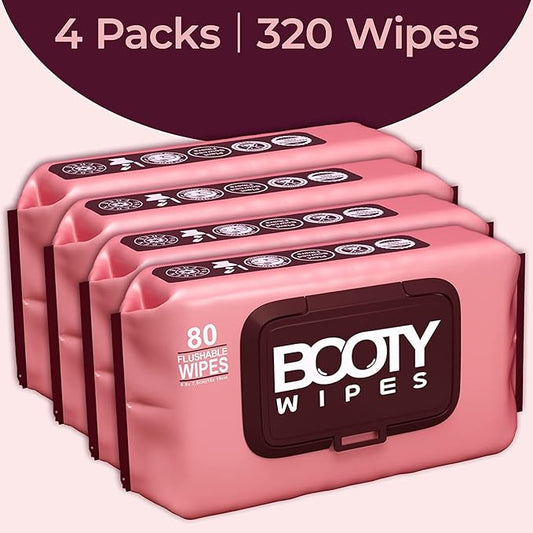 BOOTY WIPES Flushable Wipes Women - 80 Count, Pack of 4 Wet Wipes for Adults - pH Balanced Feminine Wipes with Aloe and Vitamin E - Gentle Cleansing Female Toilet Wipes for Sensitive Skin
