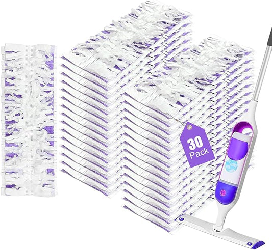 30 Pack Disposable Mopping Pads Refills for Swiffer PowerMop Multi-Surface & Wood Mops, Spray Clean Pads Replacement for Floor Cleaning（Purple Without Handle）