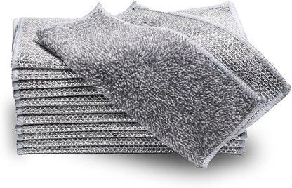 12 Pcs Upgraded 2-Layer Bamboo Charcoal Fibre Non Scratch Wire Dishcloth,Multipurpose Wire Dishwashing Rags for Wet and Dry for Dishes, Sinks, Stove Tops
