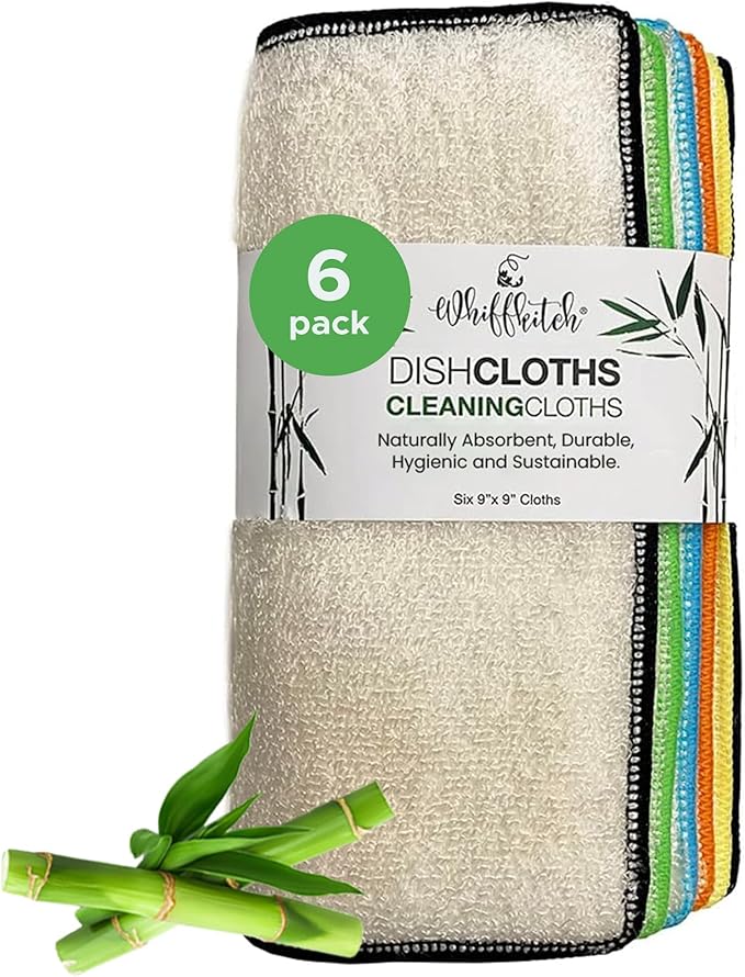 Whiffkitch Dishcloths & Towels for Kitchen – Drying, Absorbent, Washcloths, Durable, Non-Scratch, Multi-Surface Cleaning, 9x9 Inches Multi Color, 6 Pack