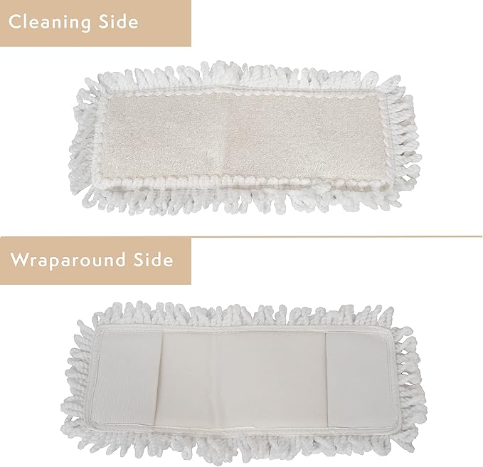 Harper Live.Love.Clean. Washable 2-in-1 Wet/Dry Bamboo Dust Mop Pad with Wraparound Attachment for Cleaning Dust, Pet Hair & Fine Dry Dirt