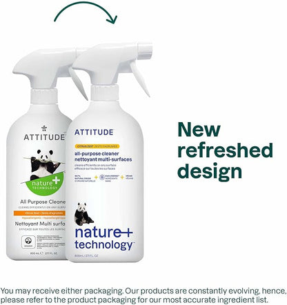 ATTITUDE All Purpose Cleaner, EWG Verified Multi-Surface Products, Vegan, Naturally Derived Multipurpose Cleaning Spray, Citrus Zest, 27.1 Fl Oz (Pack of 6)