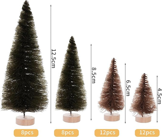 Yookat 40Pcs Mini Christmas Trees Artificial Mini Pine Trees with Wood Base Sisal Trees Bottle Brush Trees Assorted Color for Christmas Decoration Winter Ornaments (Brown)