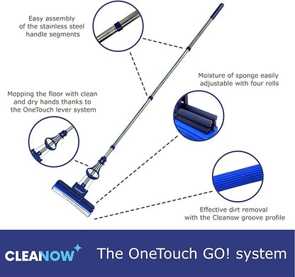 OneTouch GO! Floor Cleaner - Floor Mop with Wringing Function - Sponge Mop for Cleaning Floors - PVA Sponge and Stainless Steel Handle