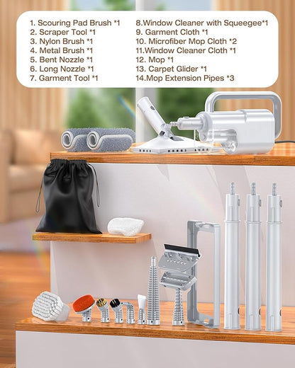 LABIGO 10-in-1 Steam Mop with Detachable Handheld Steamer, 350ml Tank, 10s Heat-Up, 248°F Steam Cleaner, 2-Level Control and Swivel Head for Floors, Carpets, Tiles - Lightweight and Multi-Surface