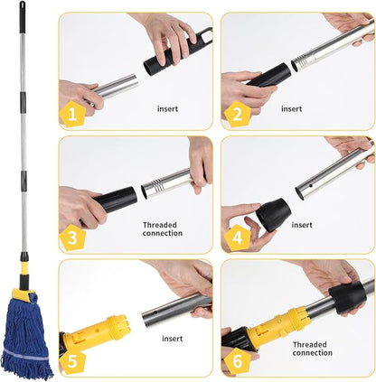 Commercial Mop, Looped-End String Industrial Mop, Heavy Duty Mops with 2 String Mop Heads for Floor Cleaning, Blue and Yellow